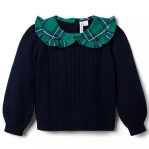 Janie and Jack Girls 4T Navy Alpine Sweater with Green Tartan Collar